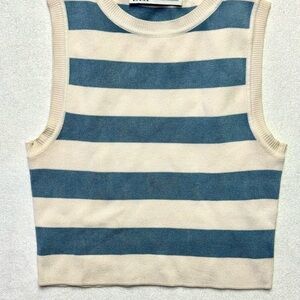 Zara Cream & Blue Striped Knit Sweater Tank
